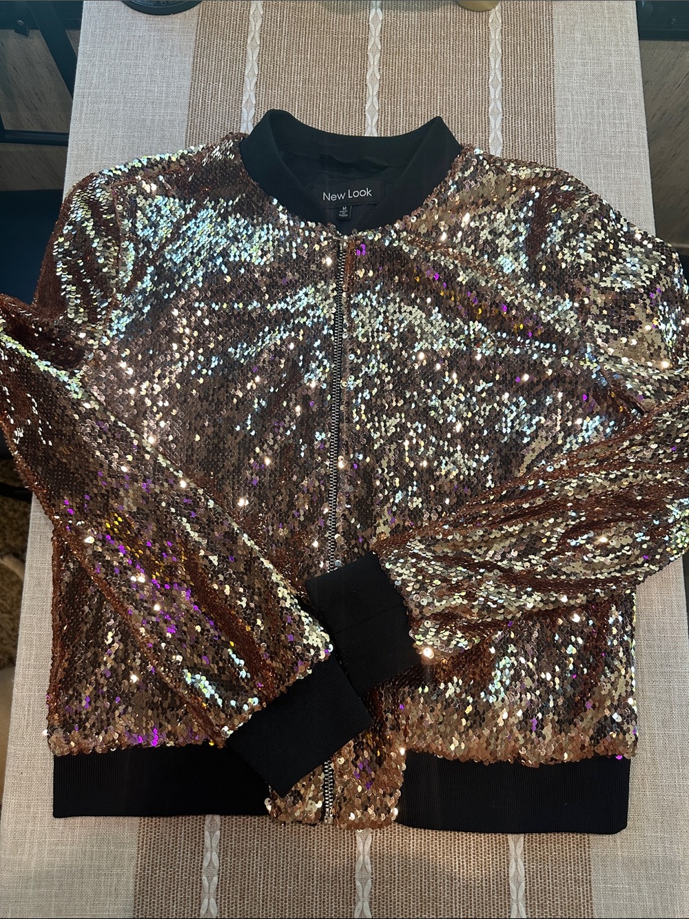 New Look Iridescent Gold Sequin Bomber Jacket